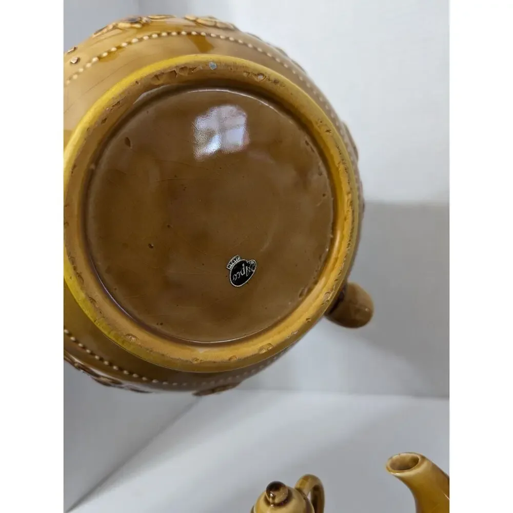 VINTAGE 1950s APCO JAPAN MCM LARGE AND SMALL TEAPOT Tan Ceramic